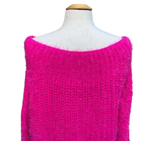 Main Strip On/Off Shoulder Chunky Knit Barbiecore Sweater Slouchy Oversized-S/M - Picture 3 of 12